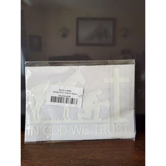 In God We Trust Cross Praying Cowboy & Horse Surface Die Cut Vinyl Decal Sticker - Picture 3 of 3